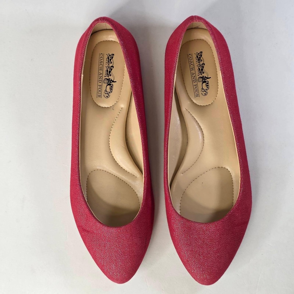 Coach and Four Ballet Flats Women's Size 7 Red Shimmer Pointed Toe Slip On Shoes